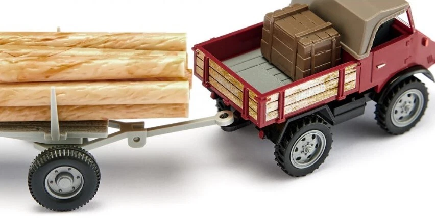 WIKING 087006 Scala HO Unimog U 411 con rimorchio trasporto tronchi anno 1956-74 - Immagine 3 di 3