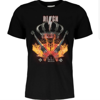 John Richmond Schwarz Grafik Herren T-Shirt Gitarre Print Designer Luxus UK- M, L