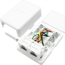 Dual Port Phone Jack Box RJ11 Adapter with Screw Terminals White Surface Mount