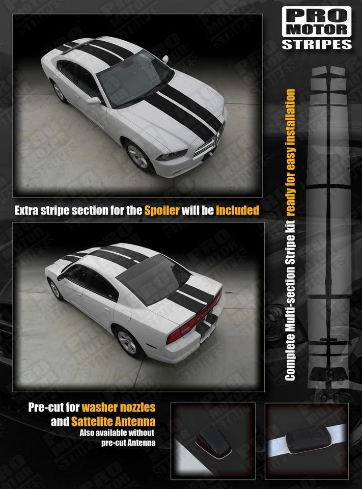 Dodge Charger 2011-2014 Rally Racing Double Top Stripes Decals (Choose Color) - Image 3 of 4