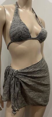 LA PERLA schwarz weiß 3-teiliges Bikini Oberteil Slip & Sarong Rock Strand Bademode Set