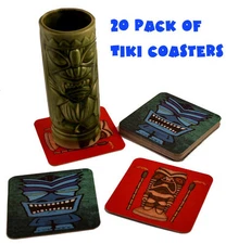 20 Pack of Tiki Bar Drink Cocktail Coasters - Tribal Outsider Design by TikiZone