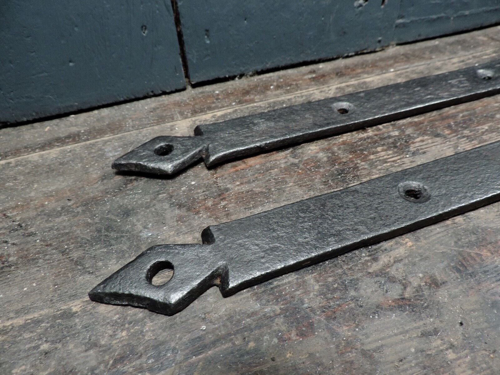Reclaimed 18th Century Georgian Wrought Iron Strap Hinges From Ledged Door (R19)