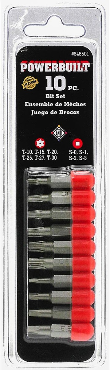 Powerbuilt 646501 Stern-Bit-Set, Manipulationssicher, 10-teilig, Farbig Sortiert