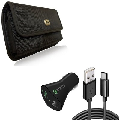 For iPhone 15 Pro Max 30W Fast Car Charger Cable & Rugged Case Belt Clip Holster