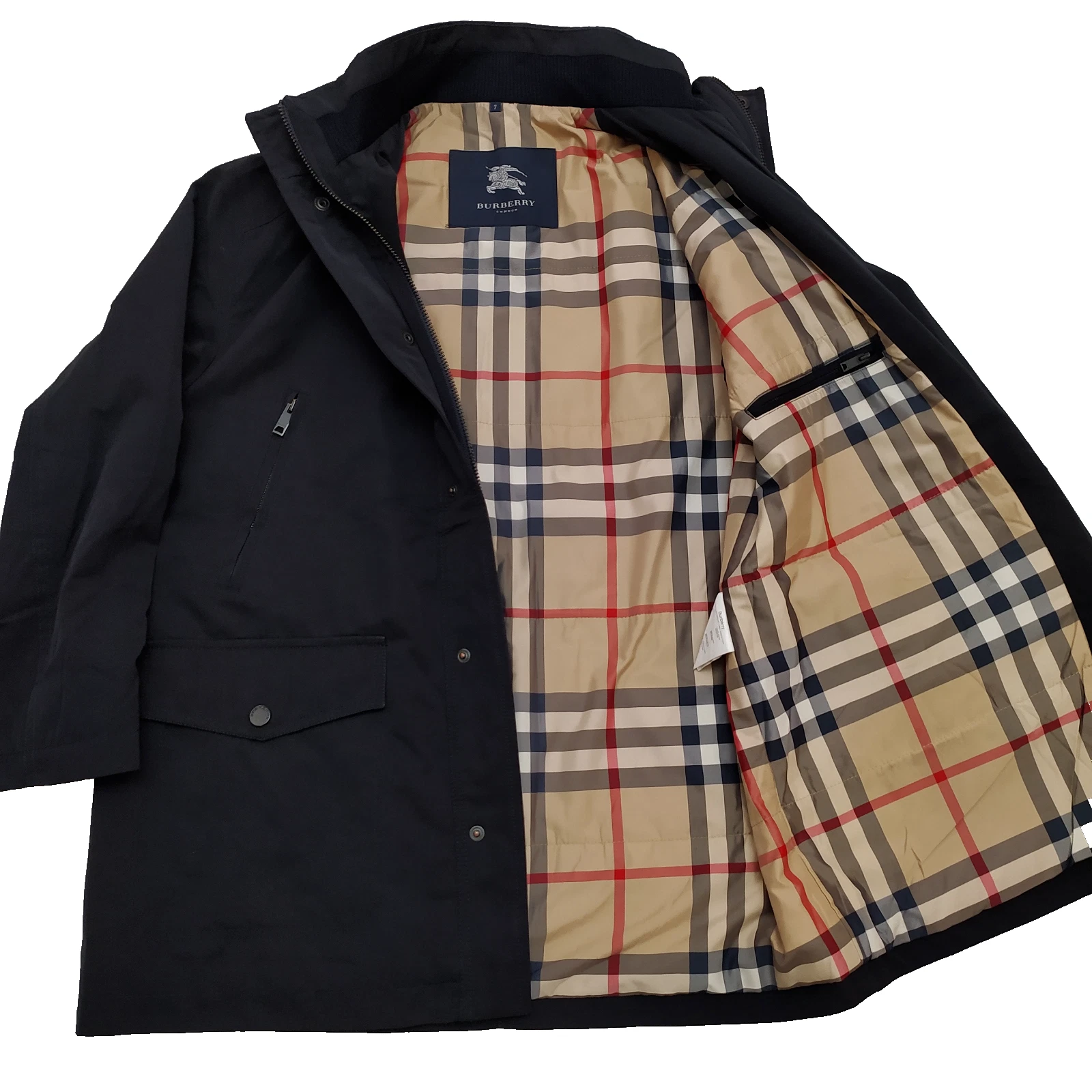 Burberry London Giacca Nova Check Cappotto Full Zip Uomo Blu Poliestere Cotone Taglia 7