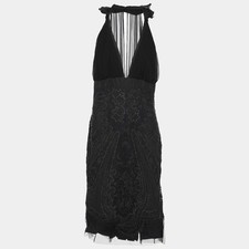 Gucci Black Silk Blend Embellished Halter Neck Midi Dress M