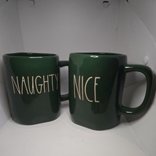 Rae Dunn NAUGHTY and NICE Green Mug Set Chris...