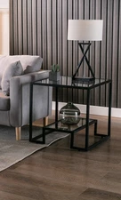 Yaheetech Corner End Side Table, Tempered Glass Modern Simple Corner Metal Frame