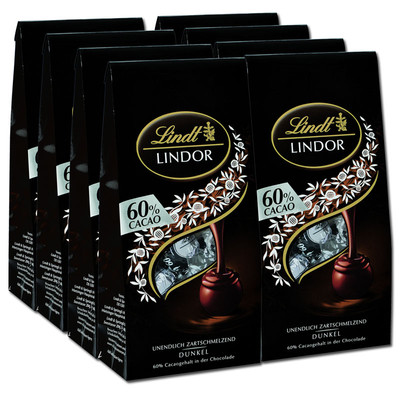 (44,92 /1kg) Lindt Lindor Kugeln Dunkel 60%, Dark, 8 Beutel je 136g