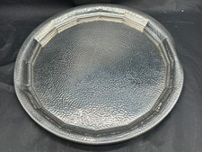 VINTAGE KNIGHTHOOD HAMMERED PEWTER ROUND DRINKS TRAY PLATTER 33CM
