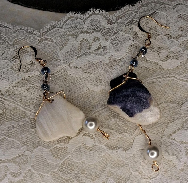 Authentic Oregon Coast Shell Earrings With Golden Wire Wrapping