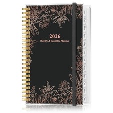 2026 Pocket Planner/Calendar - 2026 Weekly  3.75" x 6.75" Black Flowers