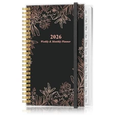 2026 Pocket Planner/Calendar - 2026 Weekly & 3.75" x 6.75" Black Flowers