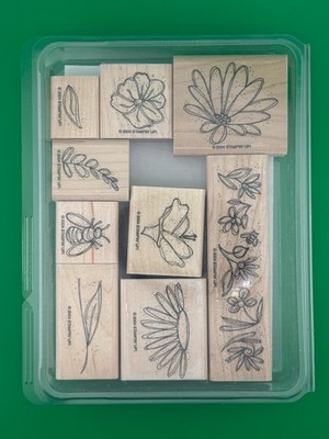 Stampin' Up! In Full Bloom Stamp Set 2004 Retired Wood Mounted 9 Pc