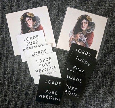 Lorde Pure Heroine PROMO lot Royals U.S. Promo CD single 2013, stickers RARE