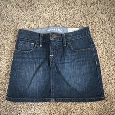 Gap 1969 Girls Blue Denim Mini Skirt Size 6 Button Pockets Belted