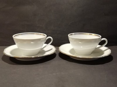 2  Tee-/Kaffeegedecke Goldrand Feston weiß Kahla