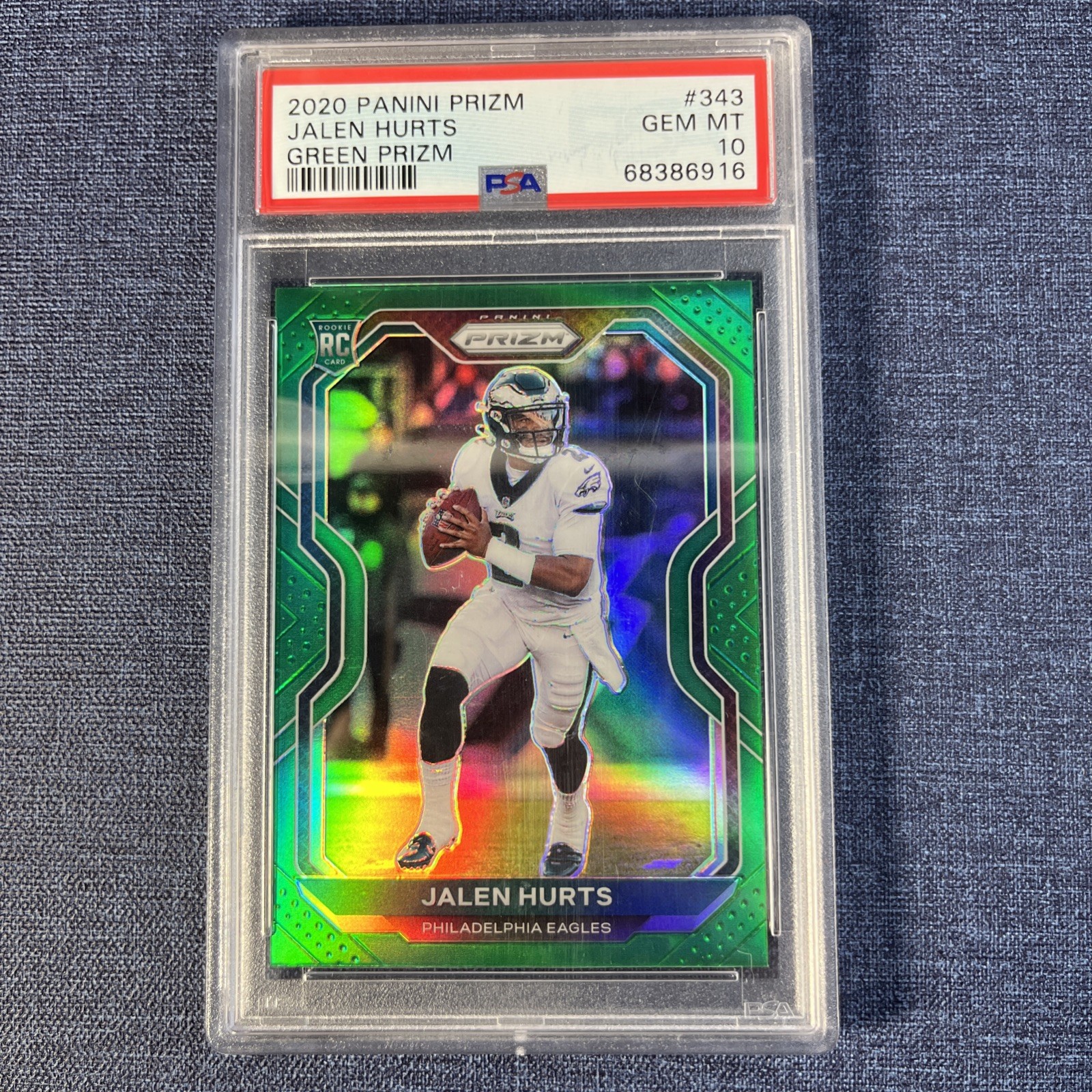 2020 Panini Prizm GREEN PRIZM Jalen Hurts Rookie RC Card #343 - PSA 10