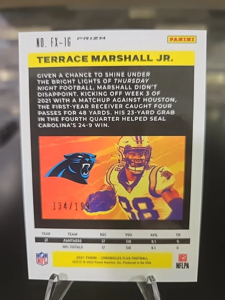 2021 Panini Chronicles Flux Purple Terrace Marshall Jr. #FX-16 /199 Rookie - Image 3 of 4