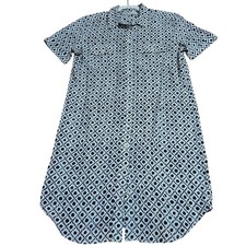 Loft Small Shirt dress Black/White Button-up Diamond/Circle Design Short-Sleeved