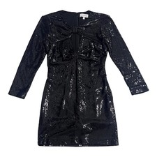 $395 Halston Black Sequined Kaylee Dress Designer Key Hole Bodycon Extra Small 2