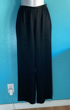 Worth Vintage Luxury Womens Pants Size 4P Black Silk Wide Leg Trousers Side Zip