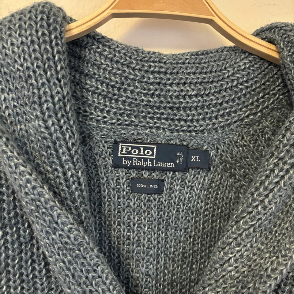 Polo Ralph Lauren 100% Lino Cárdigan Suéter Grueso Tejido Azul Costero XL Foto 3 de 4