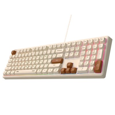 ABKO USB Wired Korean Keyboard Membrane 108-Key LED Ergonomic Design (Oatmeal)