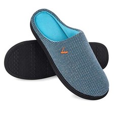 Men's Two-Tone Slippers Slip On Memory Foam Comfy House Shoes 11-12 Blue