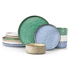  12 Piece Dinnerware Sets, Stoneware Tableware Dish Set for 12-Piece Multicolor