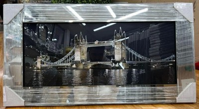 LONDON BRIDGE AT DARK NIGHT flüssiges Wandbild Glas verspiegelter Rahmen 85x45cm B-CY005