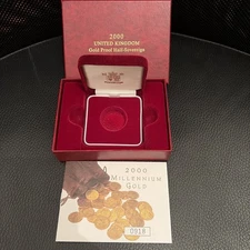 2000 Royal Mint Sovereign Gold  Proof half, Box, Coa, NO COIN.