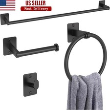4 Piece Bathroom Hardware Set Towel Bar Ring Toilet Paper Holder Hook Rustproof