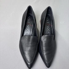 Sole Society Women’s 7 Genuine Leather Black Block Heel Slip On Pointed Toe