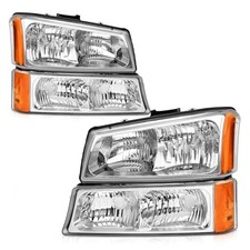 Headlight Assembly Pair for 2003 A-Chrome Housing Amber Reflector Clear Lens