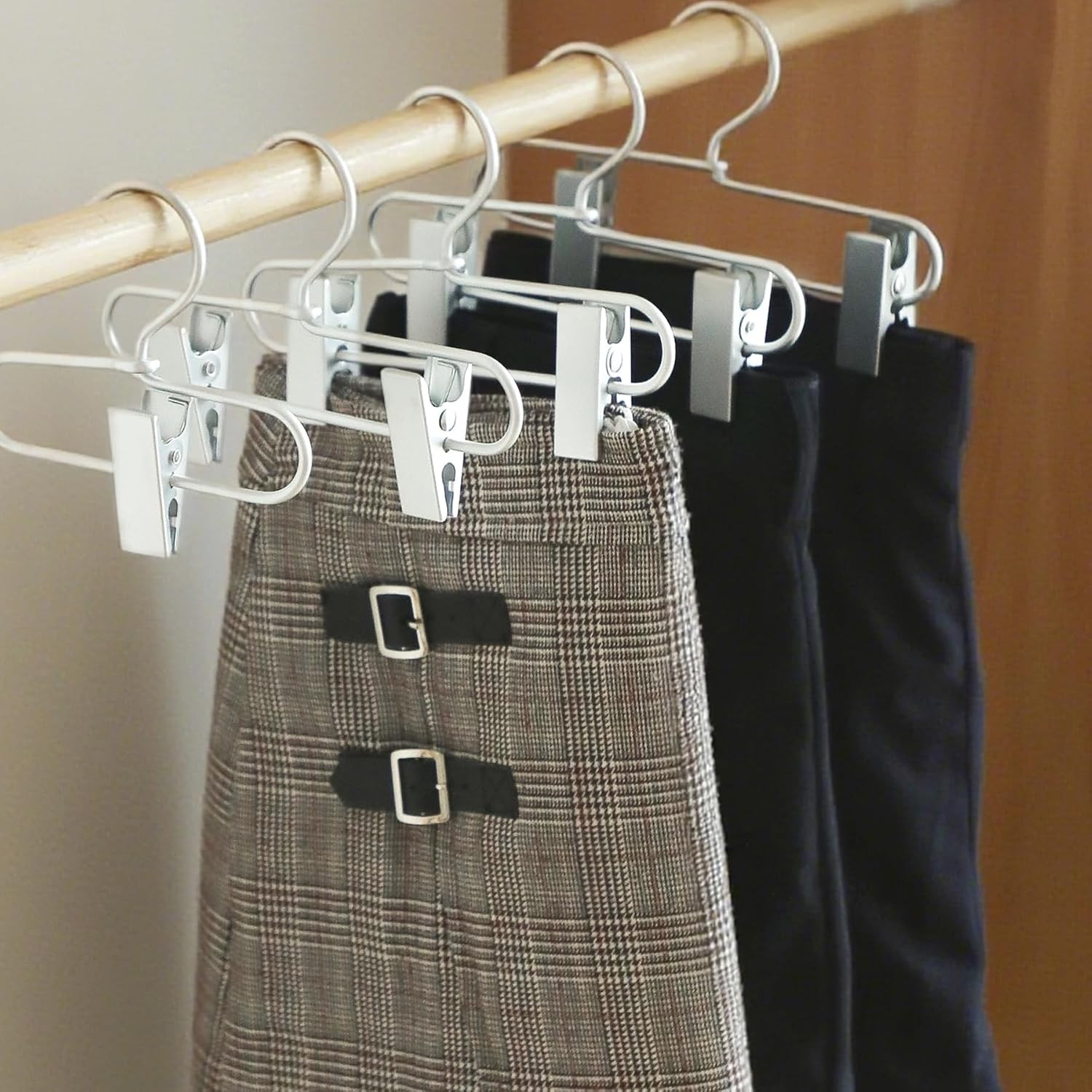 SHIMOYAMA Small Clothes Hangers with Clips| Non-Slip and Adjustable| 6 Pack| Alum view 2