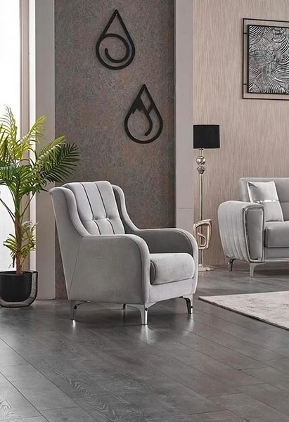 Polstersessel Einsitzer Sessel Stoff Wohnzimmer Sitzer Design Grau-image