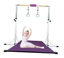  Gymnastics Bar for Kids Ages 3-20, 5FT Base Length, 42" to White Bar with Mat