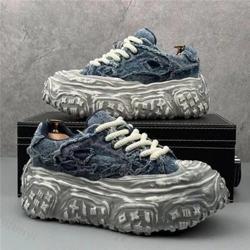 Men Sneakers Casual Shoes Blue Canvas Lace-Up Mens Shoes Fashion Vulcanize