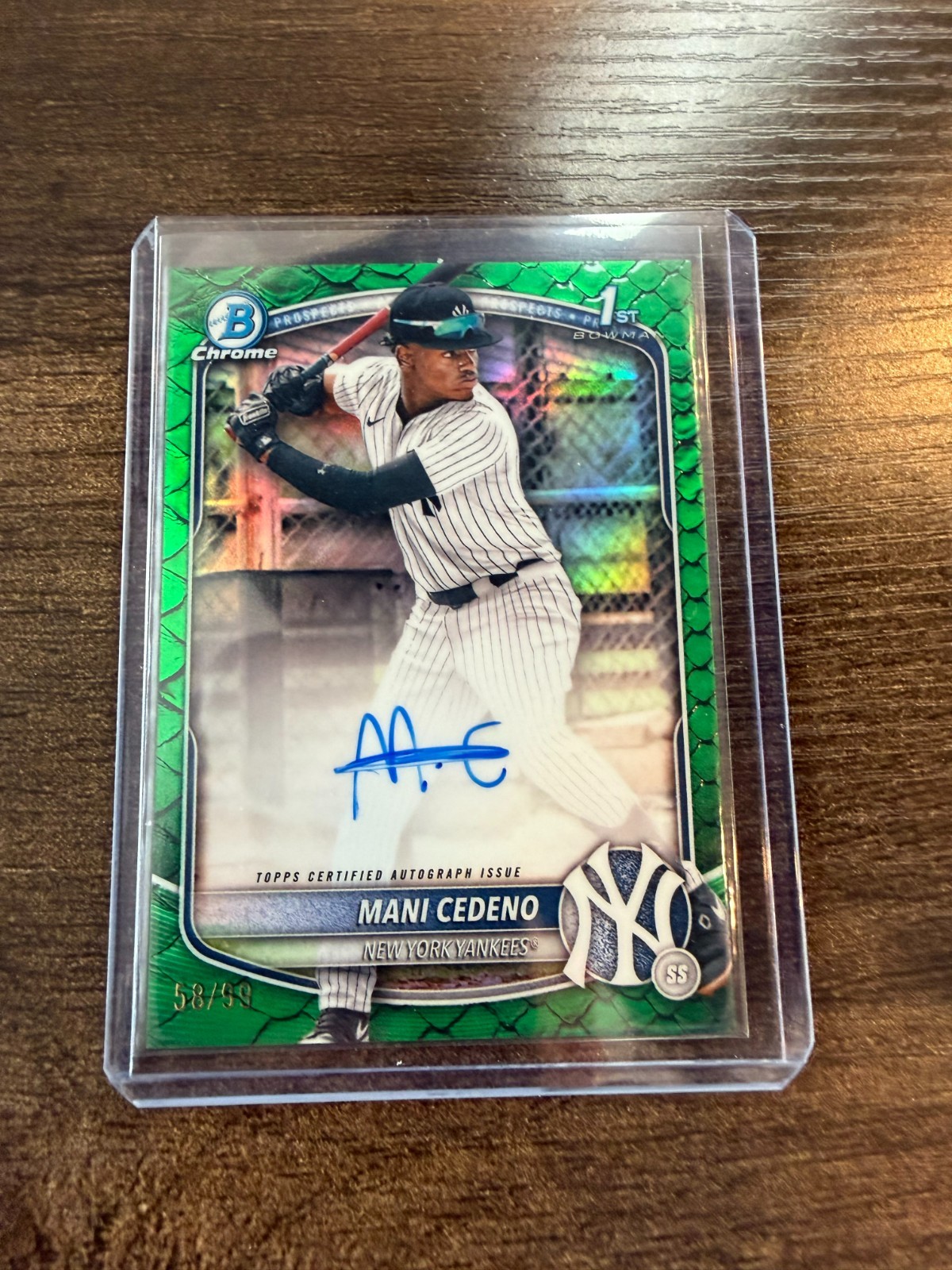 MANI CEDENO | 2025 Bowman Chrome 1st Bowman Green Reptilian Auto /99