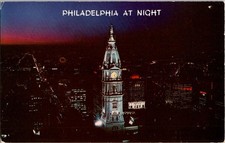 Philadelphia at Night City Hall Tower Bicentennial Postcard 1776-1976