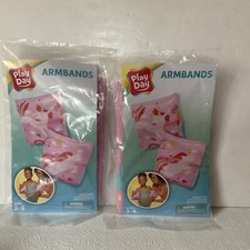 Play Day Inflatable Swim Arm Bands Floaties Kids Girls Pool Age3-6Lot 2