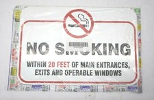 No Smoking Within 20 Feet White 12" x 18" Reflective Aluminum Business Signs