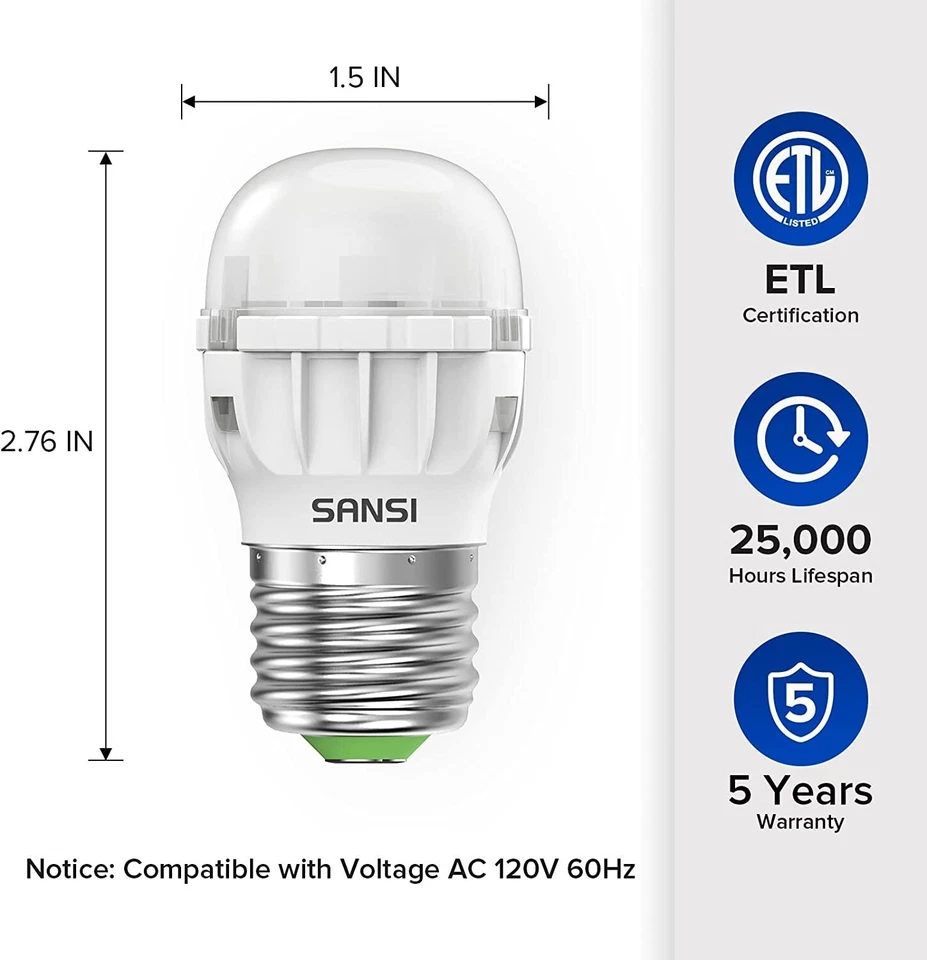 4X4W=45W A11 E26 SANSI LED Light Bulbs Refrigerator 5000K 450ln Fridge Bulbs COC - Image 2 of 4