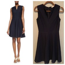Tory Burch sleeveless Eyelet Flare Split V neck Navy Dress US Sz XS NEW