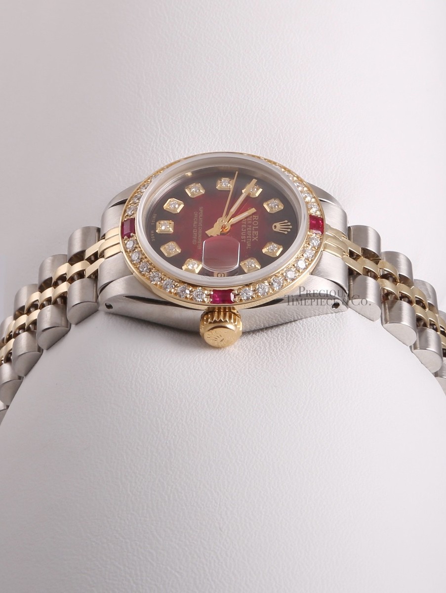 Rolex Lady Datejust 26mm 2 Tone 18k Ruby Diamond Bezel-Red  display picture 1