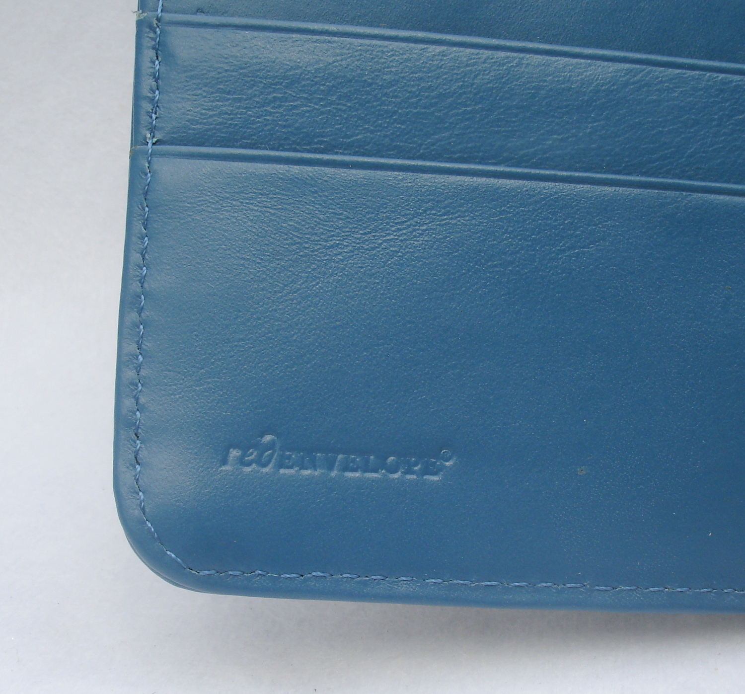 RedEnvelope Brand Blue Leather Top Zip Coin Key Case & ID CC Billfold