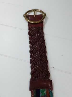 Lucky Brand Braided Wide Leather Belt Brown Patchwork Brass 