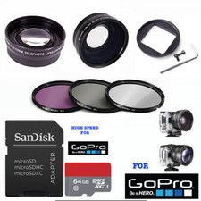 GOPRO HERO5 BLACK WIDE ANGLE LENS TELEPHOTO ZOOM LENS FILTER KIT 64GB CARD
